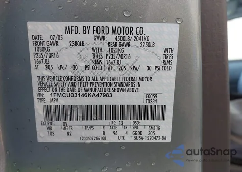 2006 Ford Escape Xlt/Xlt Sport from USA, damaged, VIN 1FMCU03146KA47983